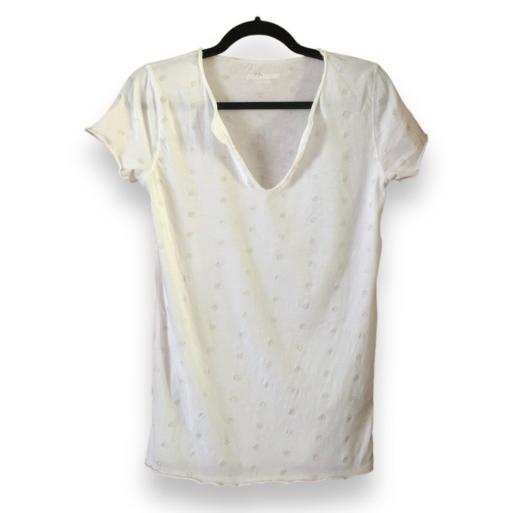 Zadig & Voltaire Tunisien MC AO Dots Henley T-Shirt White Star Burst Size Small